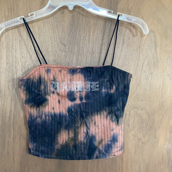 Rue21 crop top M L jr tie dye print ribbed cropped bling BADDIE on front casual - Picture 3 of 16